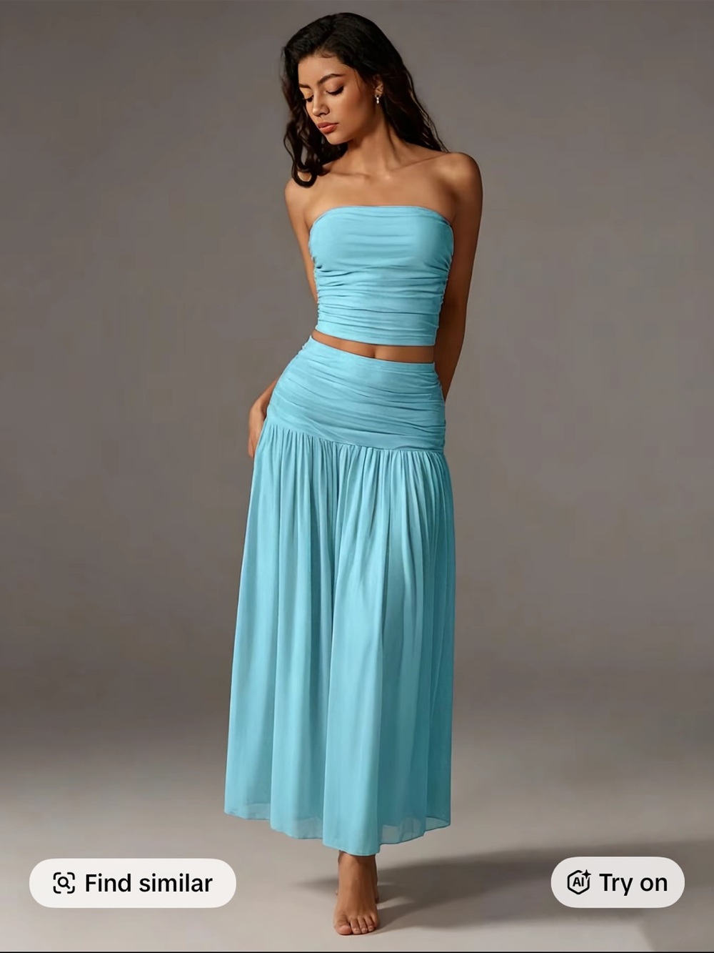 Blue polyester maxi dress with ruched detailing set size M